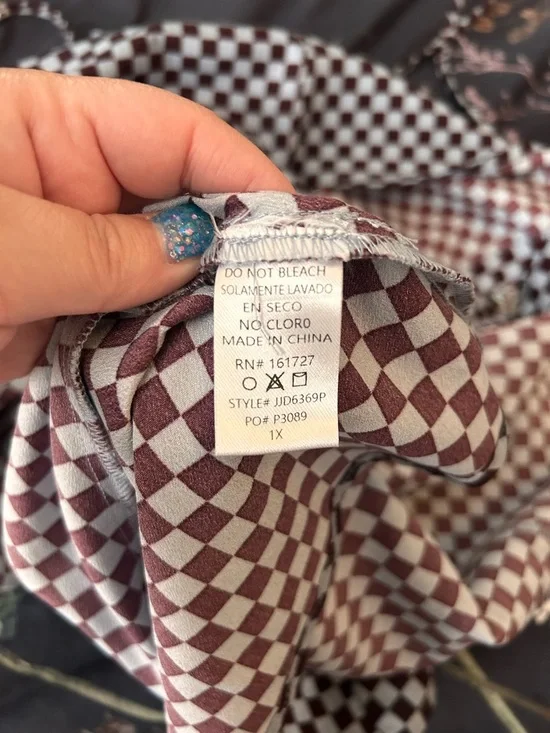 Jade By Jane Checkerboard Button-Front Slip Dress in Light Blue and Brown - Picture 6 of 6